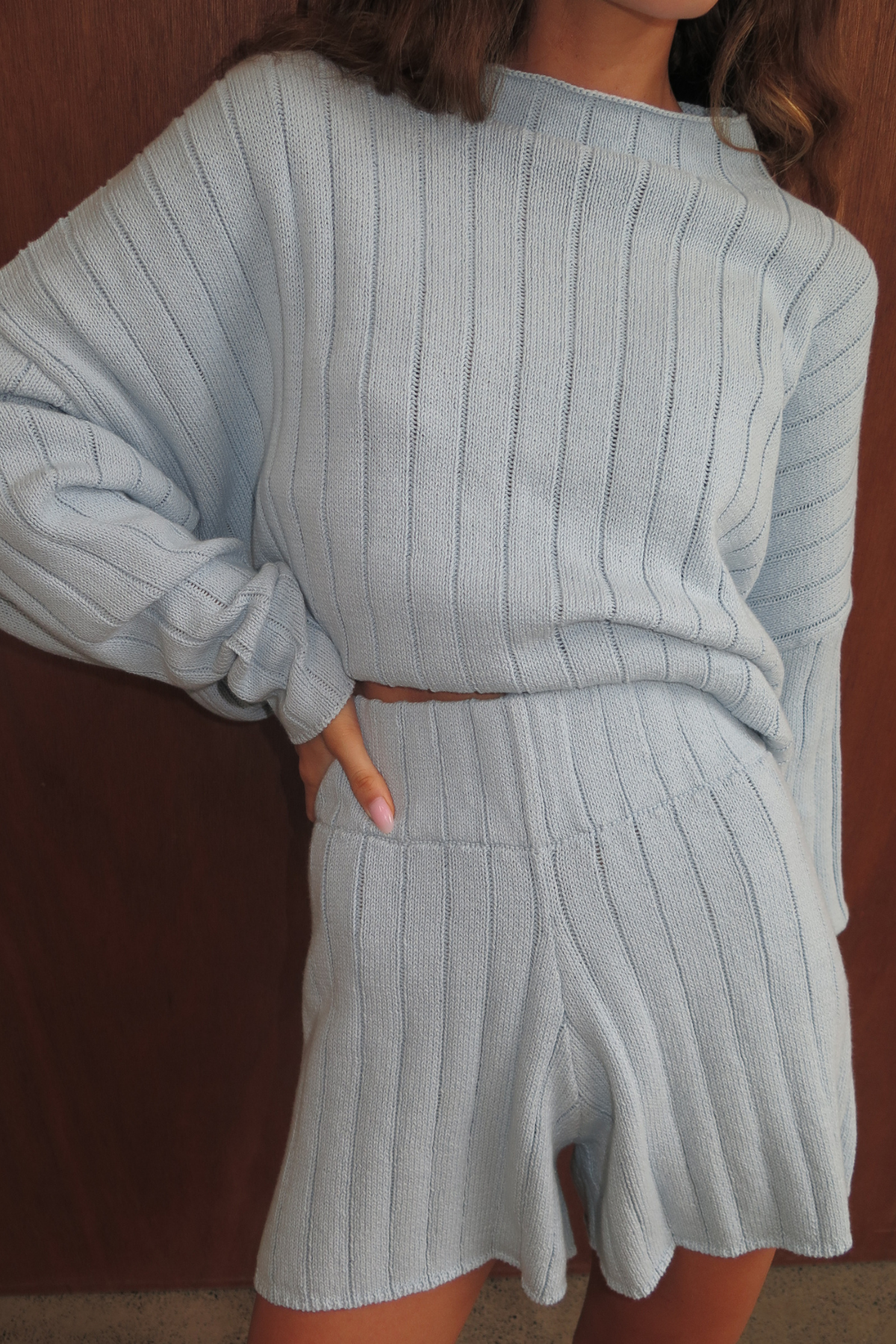 Pantalón corto de punto acanalado - Azul