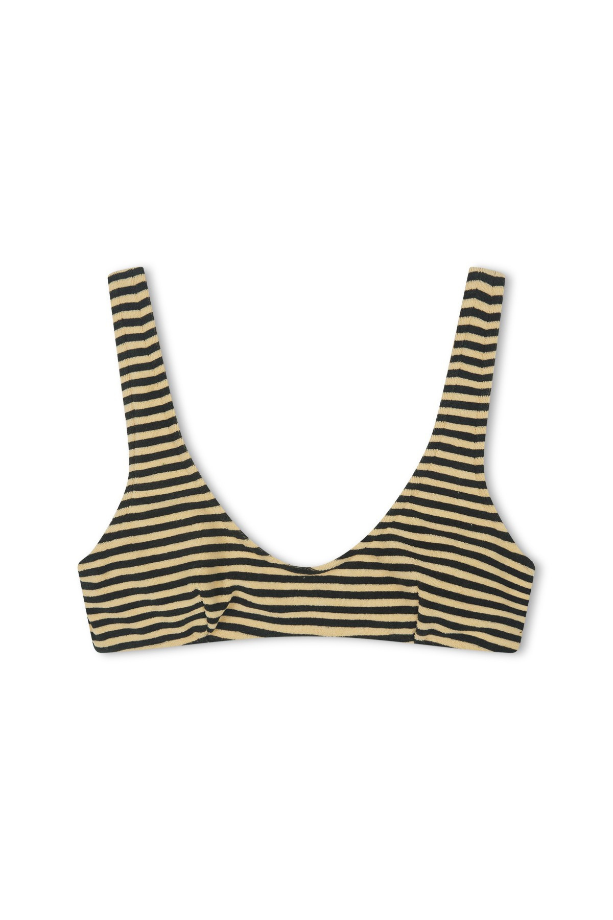 Top bralette de rizo con escote redondo - Rayas negras