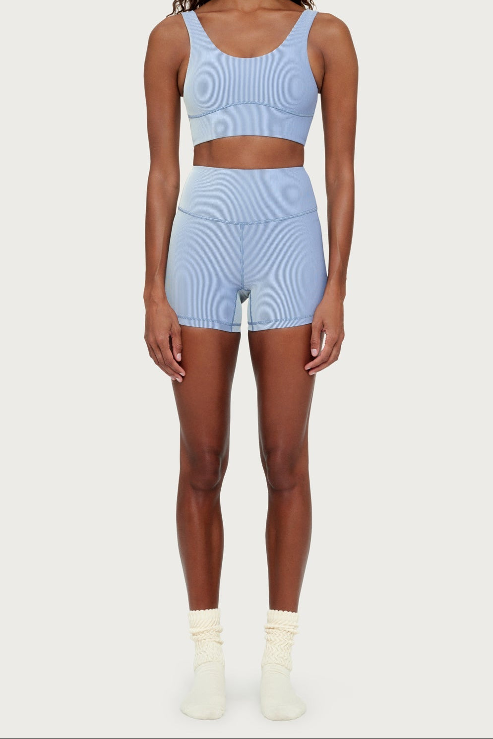 Pantalón corto ciclista acanalado a rayas de 4 pulgadas - Azul