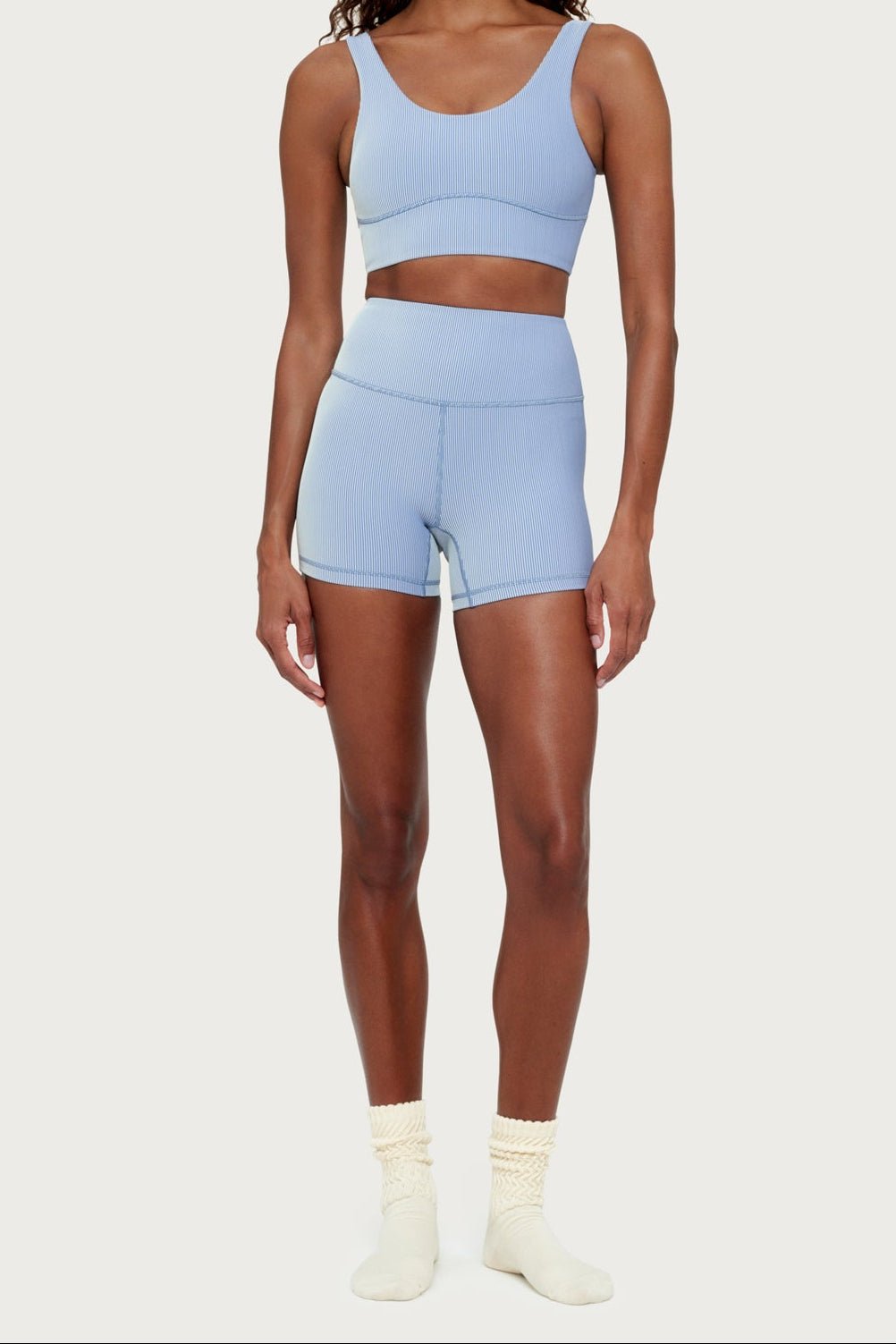 Pantalón corto ciclista acanalado a rayas de 4 pulgadas - Azul