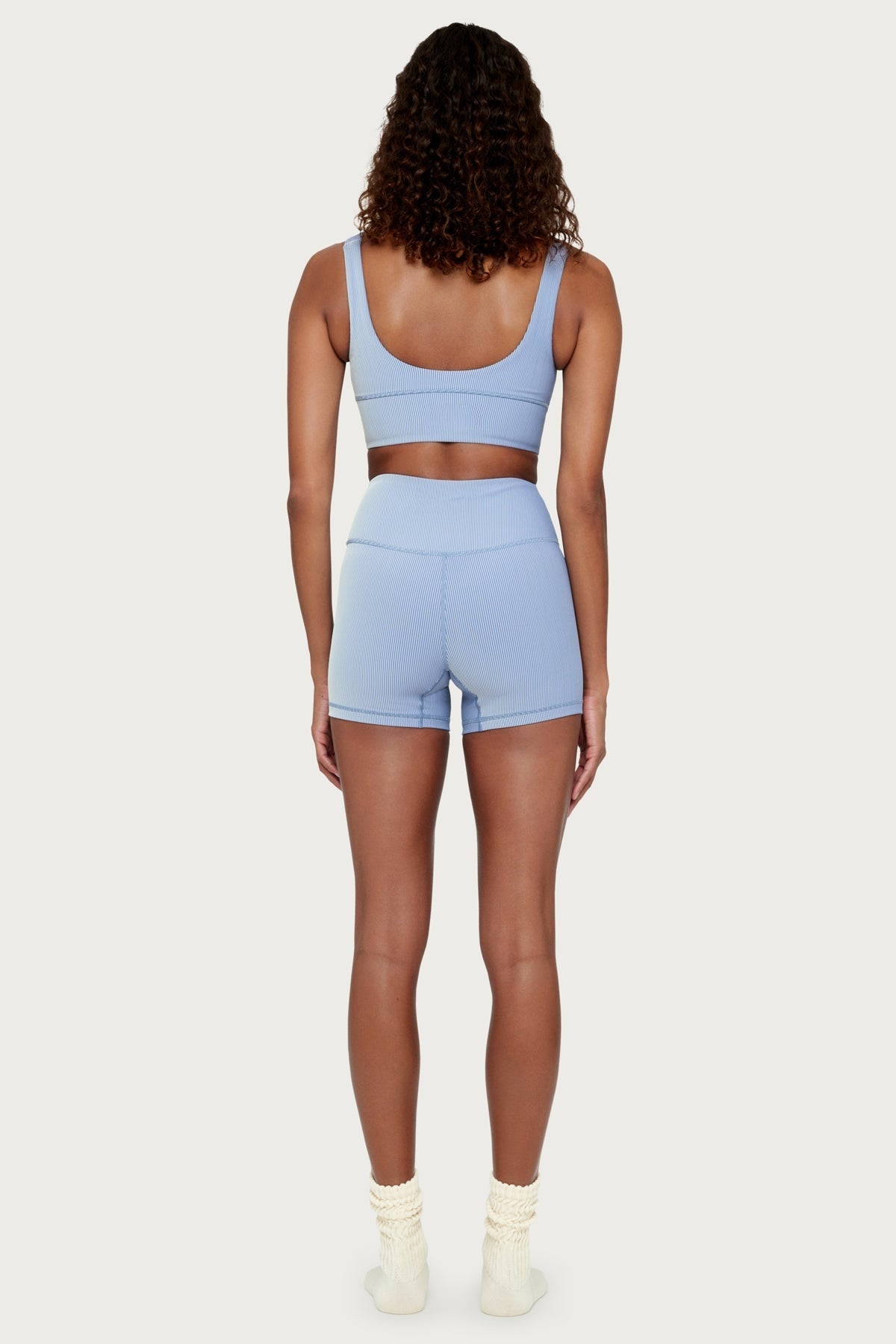Pantalón corto ciclista acanalado a rayas de 4 pulgadas - Azul