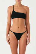 Bralette de un solo hombro a rayas Signature - Negro