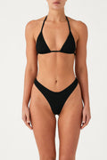 Top triangular con lazos a rayas Signature - Negro