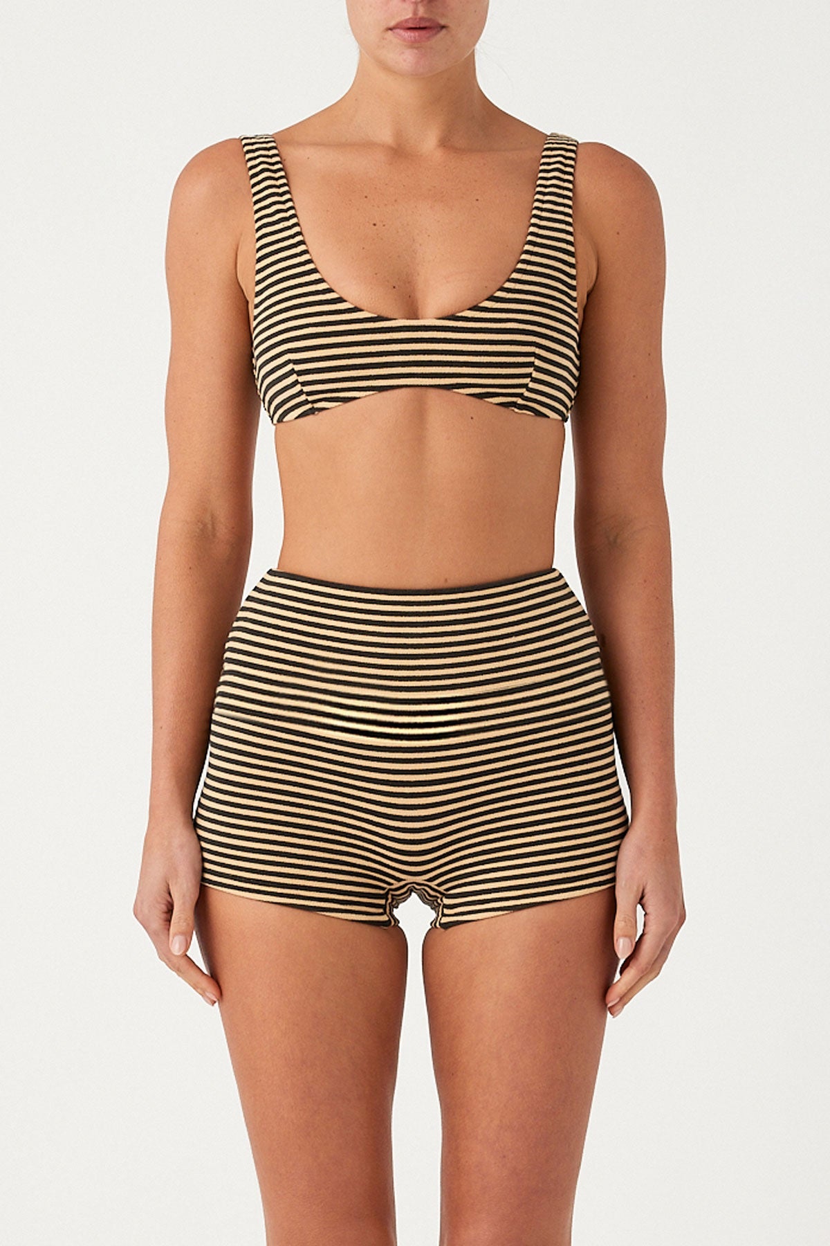Top bralette de rizo con escote redondo - Rayas negras