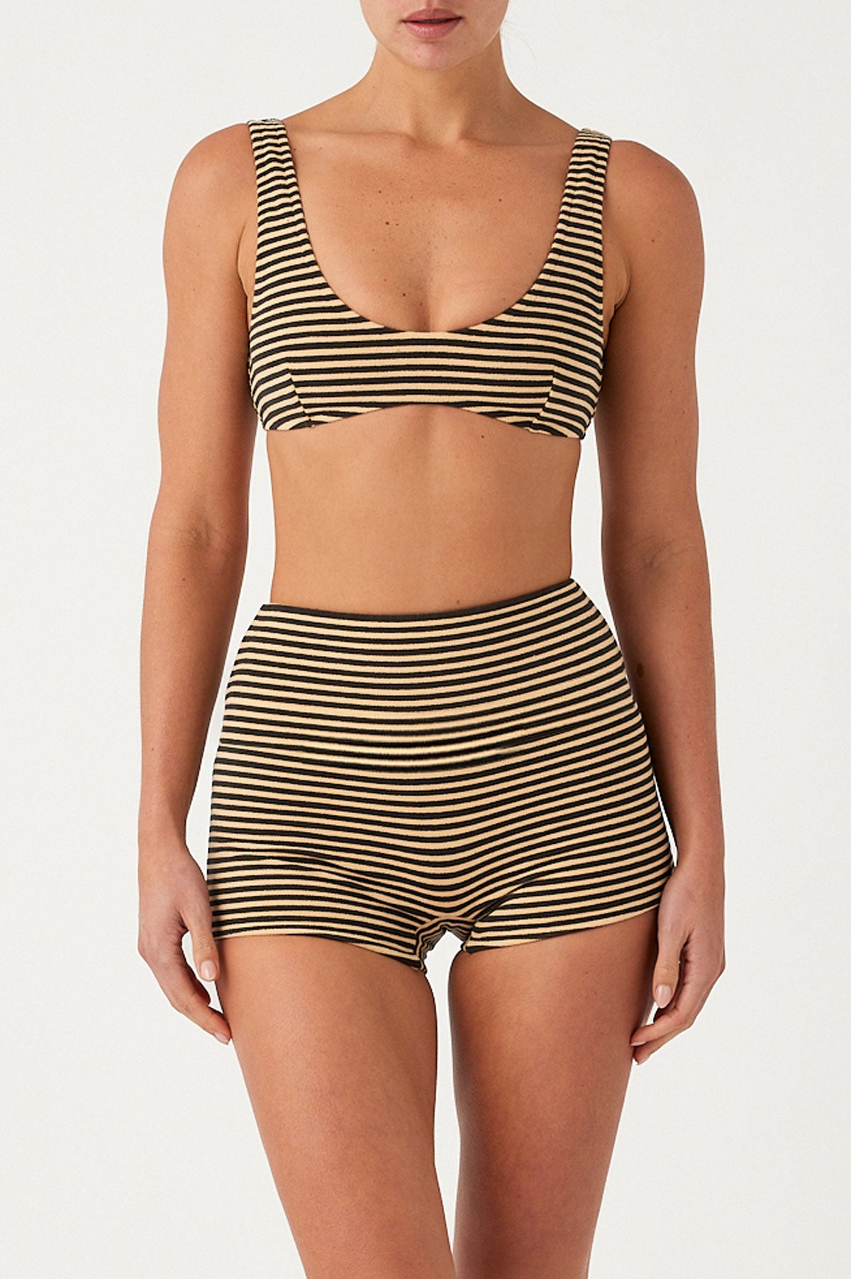 Top bralette de rizo con escote redondo - Rayas negras