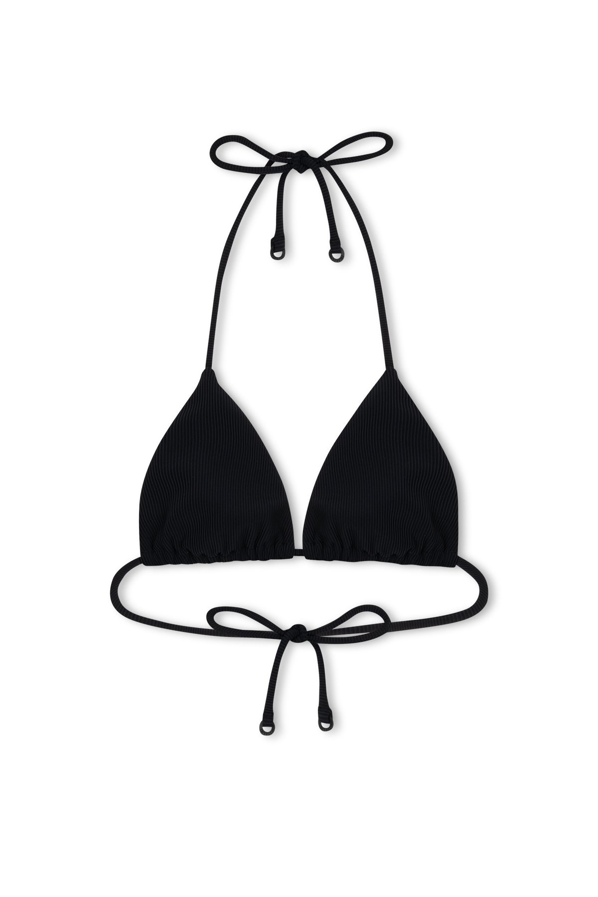 Top triangular con lazos a rayas Signature - Negro