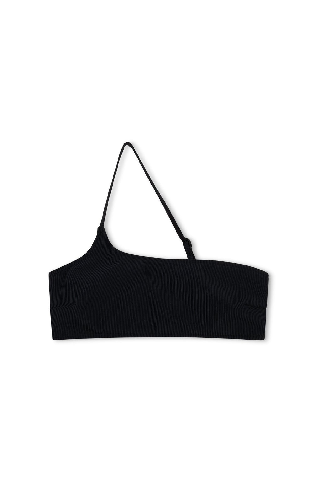 Bralette de un solo hombro a rayas Signature - Negro